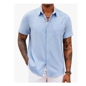 Men's Button Down Short Sleeve Casual Shirts Summer Beach Wedding w/Pocket